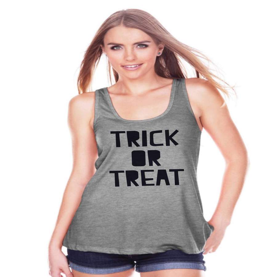 Women's Halloween Shirt - Trick or Treat Halloween Shirt - Ladies Halloween Party Shirt - Adult Halloween Costumes - Grey Halloween Tank Top x Halloween costumes 2024