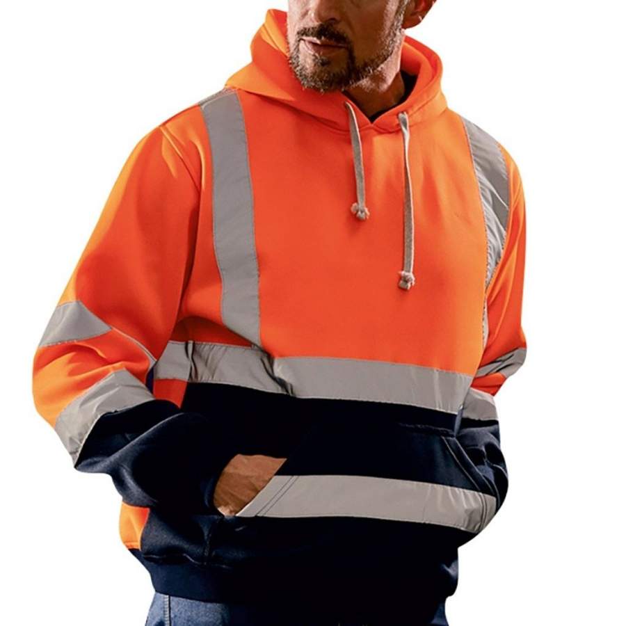DM Hoodies Reflective Sportswear Men’s Jacket Road Work High Visibility Pullover