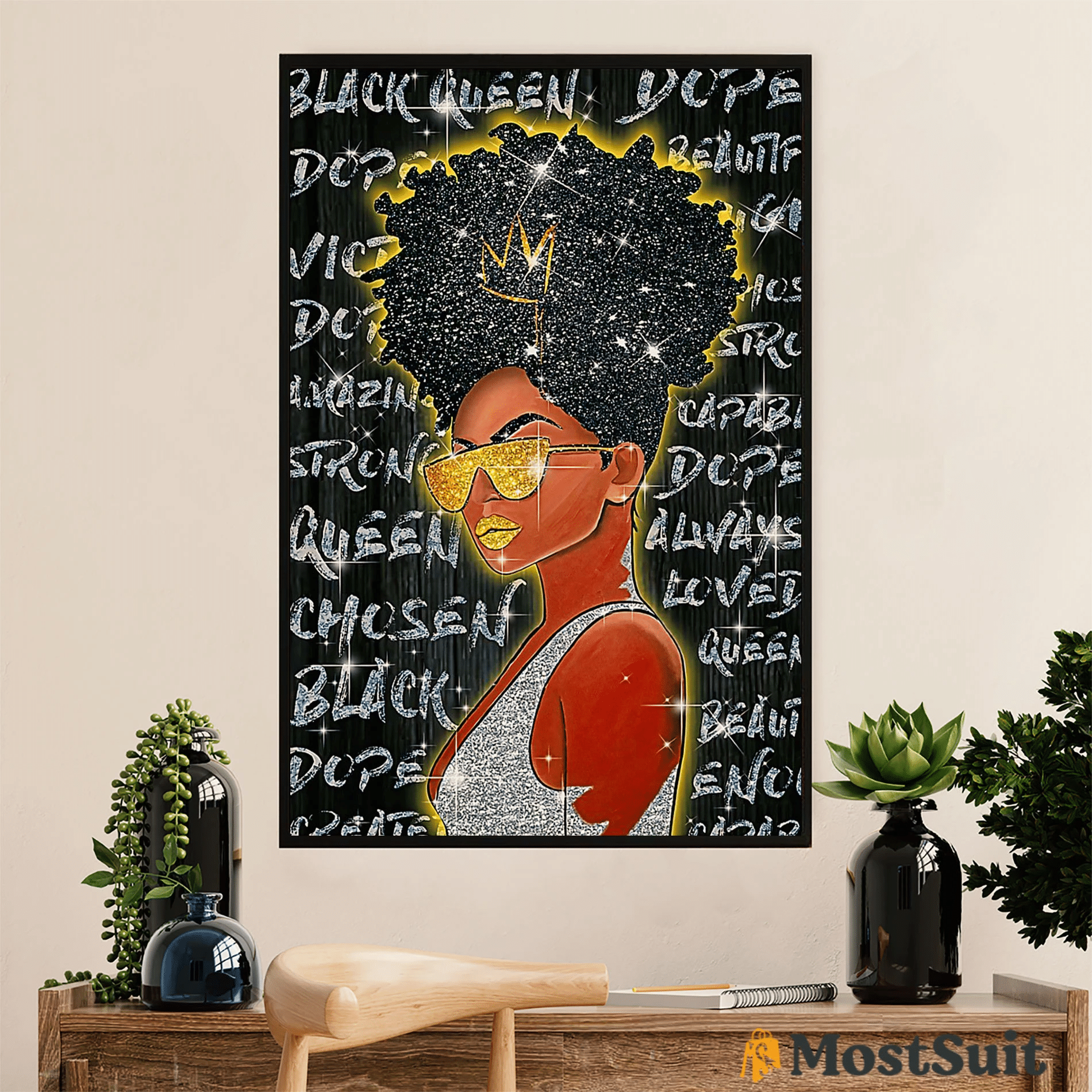 Golden Black Queen Poster Canvas African American Afro – Gift For Black Girl Juneteenth Day Evg82000