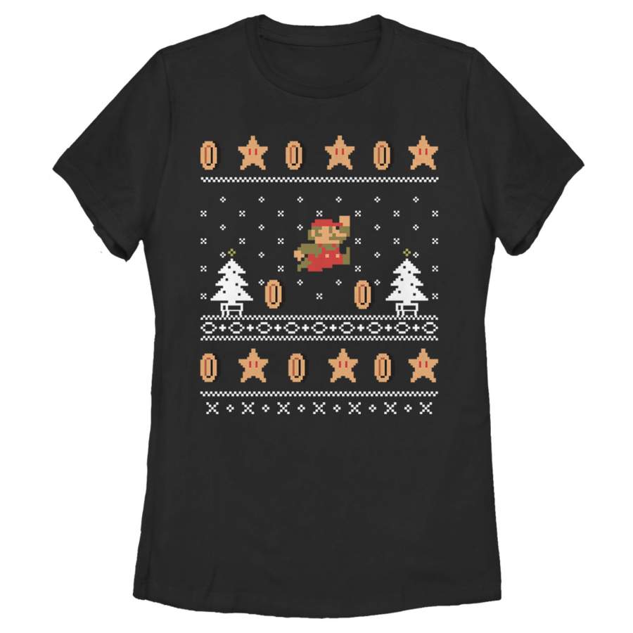 Nintendo Women’s Ugly Christmas Mario Coin  T Shirt