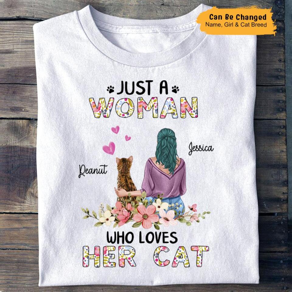 Just A Woman Who Loves Her Cat, Personalized Women Shirt Gift For Cat Lover – Trending Personalized