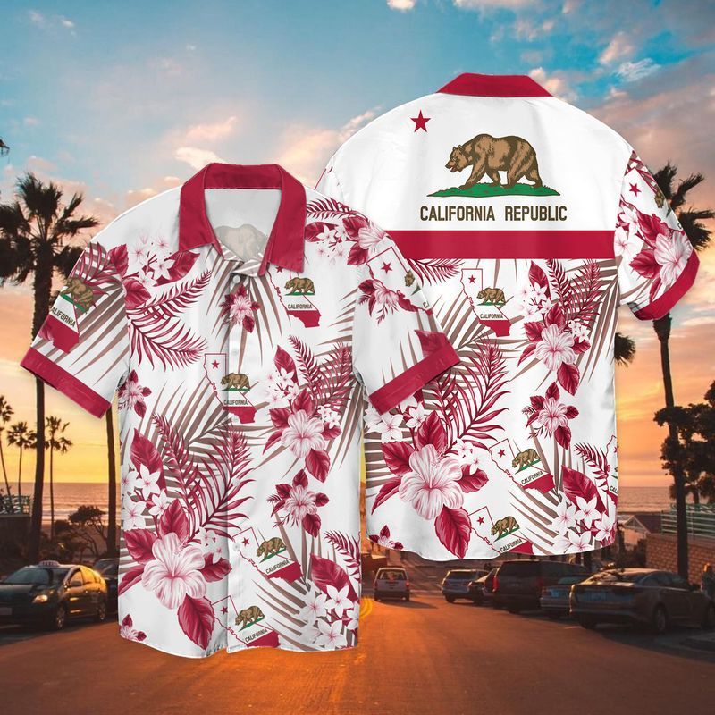 The Bear California Republic For Men And Women Graphic Print Short Sleeve Hawaii Casual Shirt Ha23081