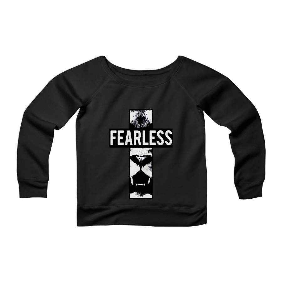 Fearless Angry Lion Cross Wording King Animal Tiger Biggie Smalls CPY Womans Wide Neck Sweatshirt Sweater