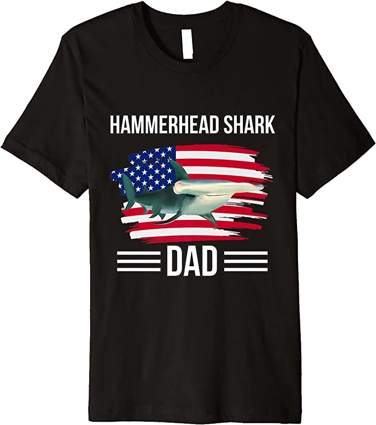 Shark US Flag 4th Of July Father’s Day Hammerhead Shark Dad Premium T-Shirt