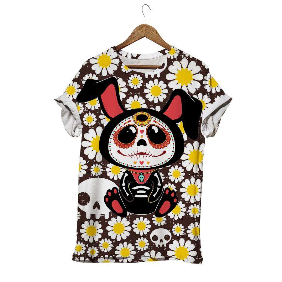 Day Of The Dead Dia de los Muertos Style Bunny Skull T-shirt