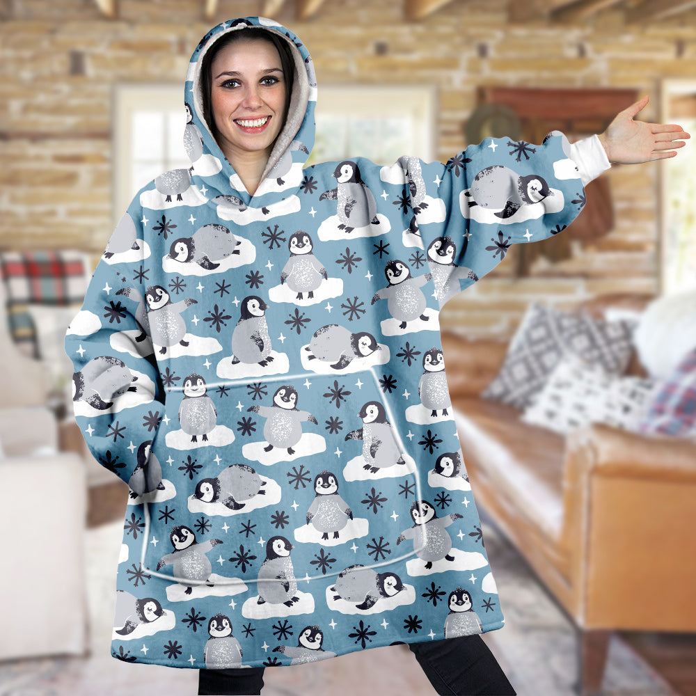 Penguin Snow Lovely Pattern Style Quaz2911006Z Wearable Blanket Hoodie