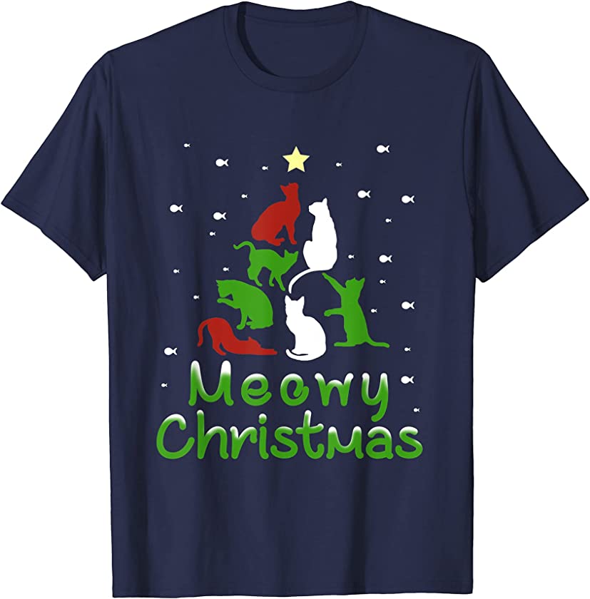 Merry Meowy Christmas Kitten Can Tree T-Shirt