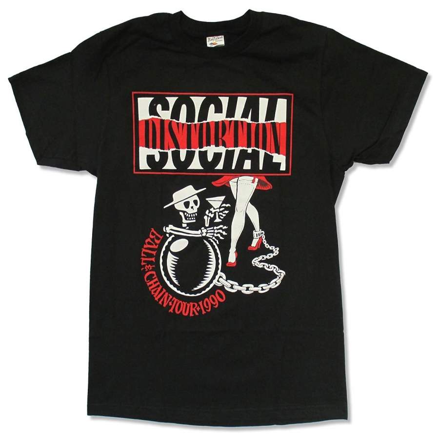 Adult Social Distortion Ball & Chain Tour 1990 Black  T-Shirt