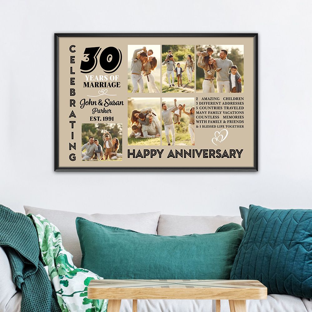 Personalized Photo, Names & Date 30Th Wedding Anniversary Gifts Poster For Couple, Husband, Him , Wife, Her
