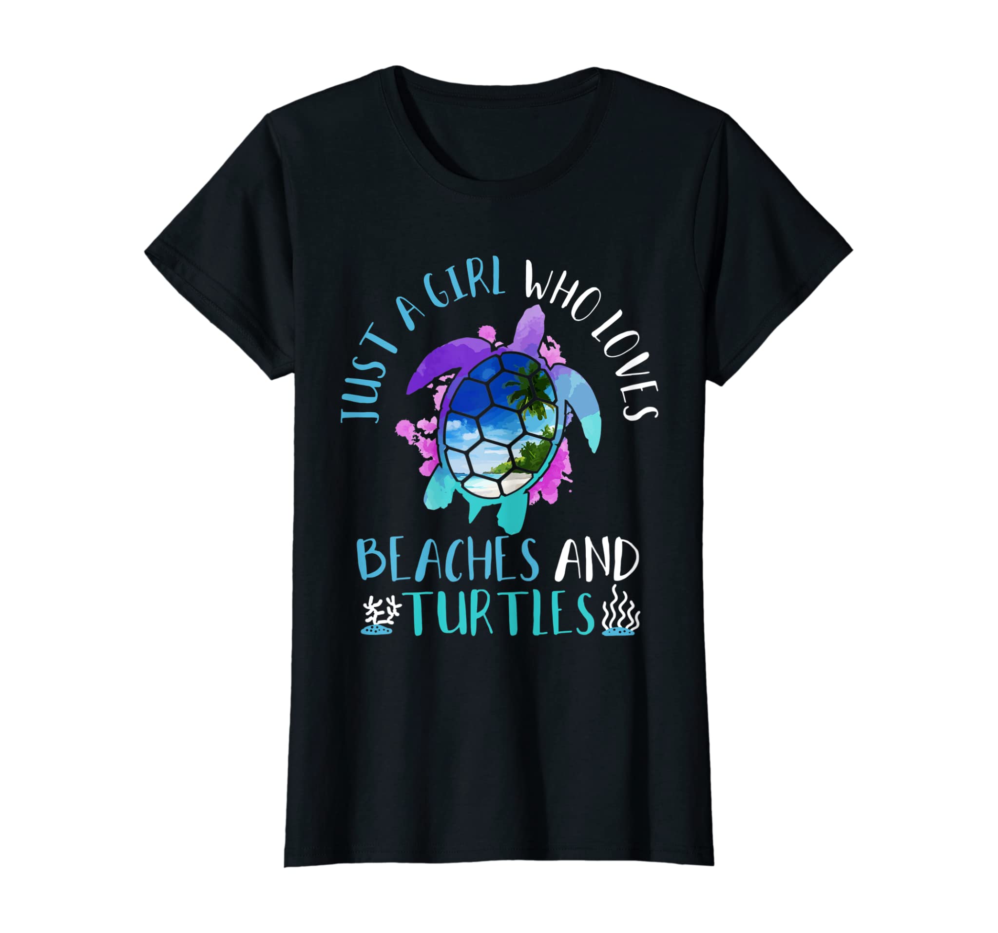 Womens Just A Girl Who Loves Beaches & Turtles Summer Gift T-Shirt