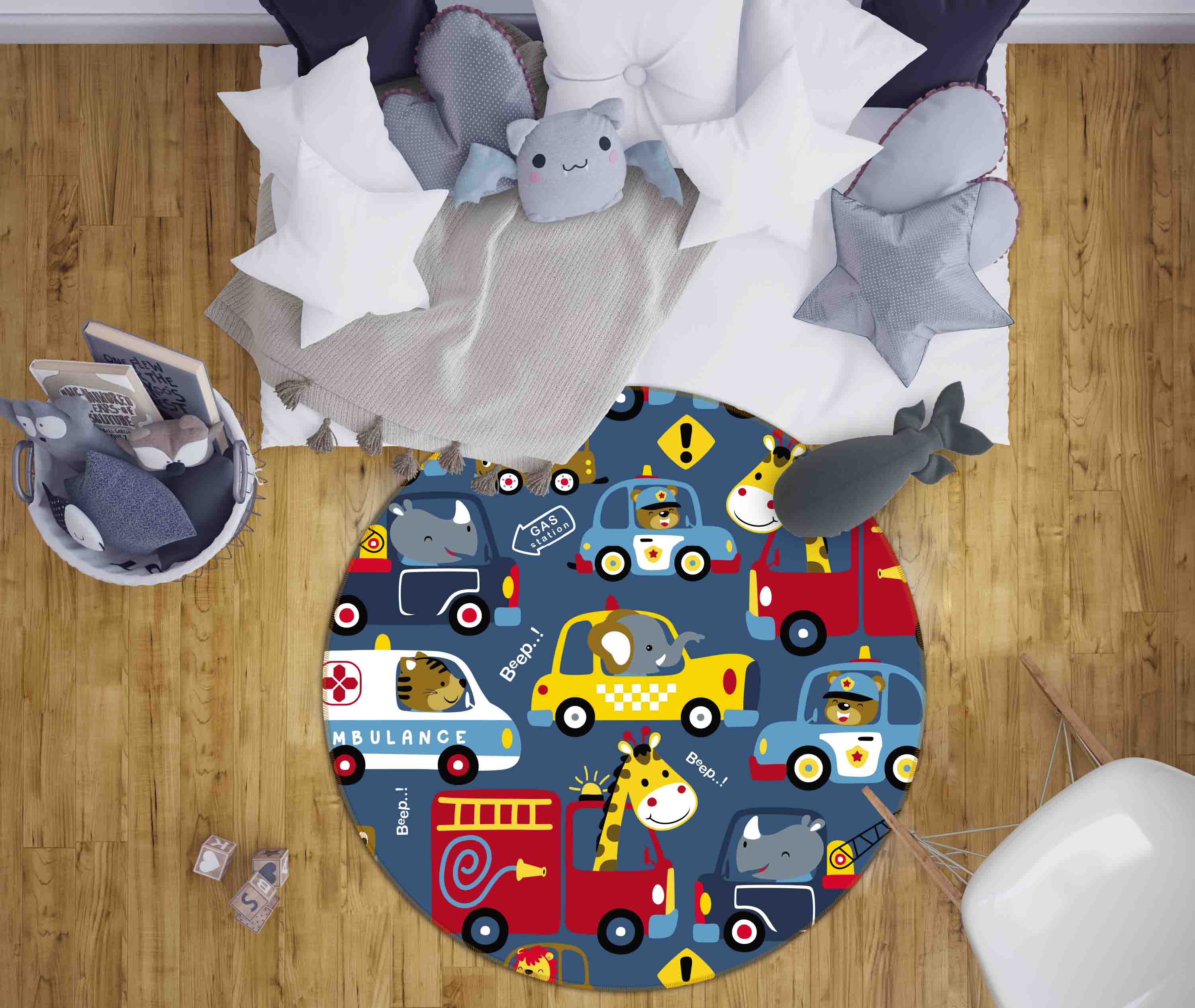 3D Cartoon Animals Car Kids Non-Slip Round Rug Mat 39