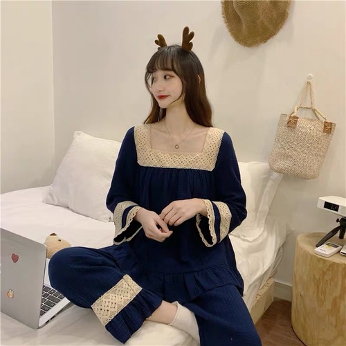 100% Cotton Gauze Women Pajama Robe Sets Lace Up Long Sleeve 2 Pieces Nightgown Tracksuit Comfortable Trouser Sleepwear Suits alx