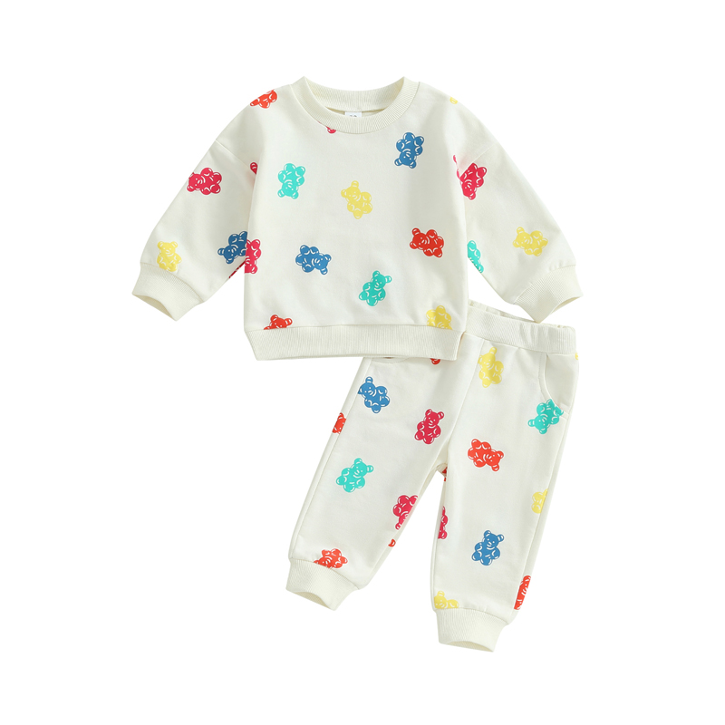 Txlixc Baby Boys Girls Clothes Spring Fall Set Cute Bear Print Long Sleeve Sweatshirt with Elastic Waist Sweatpants 2PCS alx