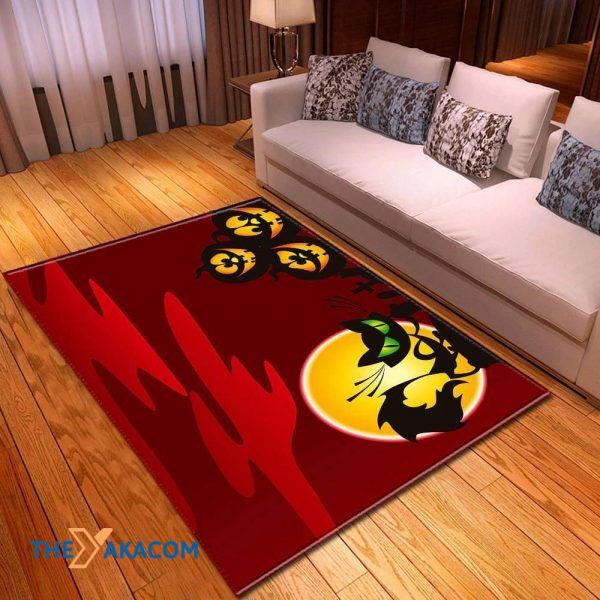 Cat In Red Night Happy Halloween Rectangle Area Rug Floor Decor