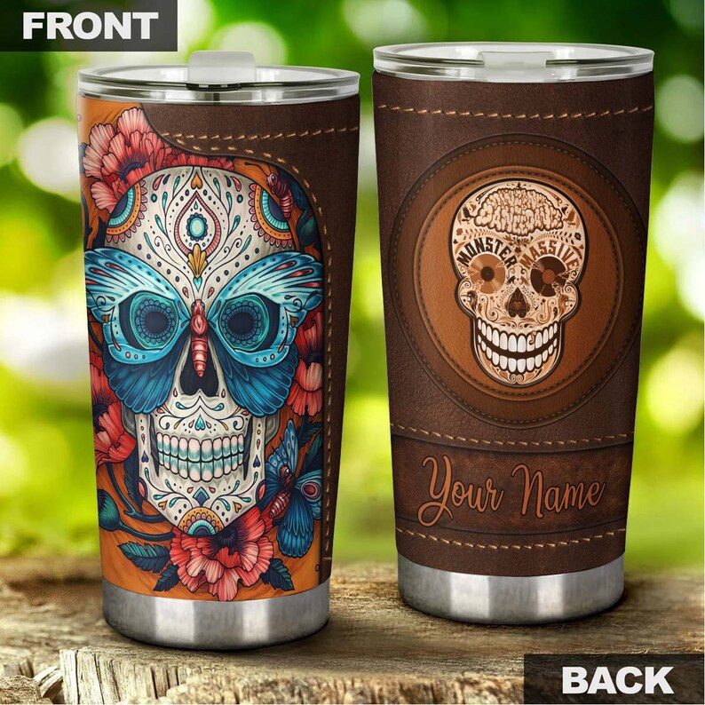 Skull Flower Day Of The Dead Personalized Tumbler-Skull Tumbler-Skull Birthday Gift Christmas Gift Mother’S Day Gift