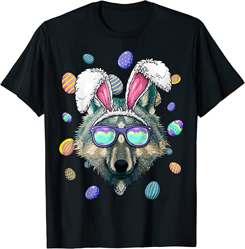 Wolf Easter Bunny Ears Funny Easter Eggs Hunting T-Shirt