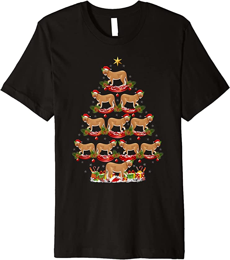 Xmas Holiday Santa Mountain Lion Christmas Tree Premium T-Shirt