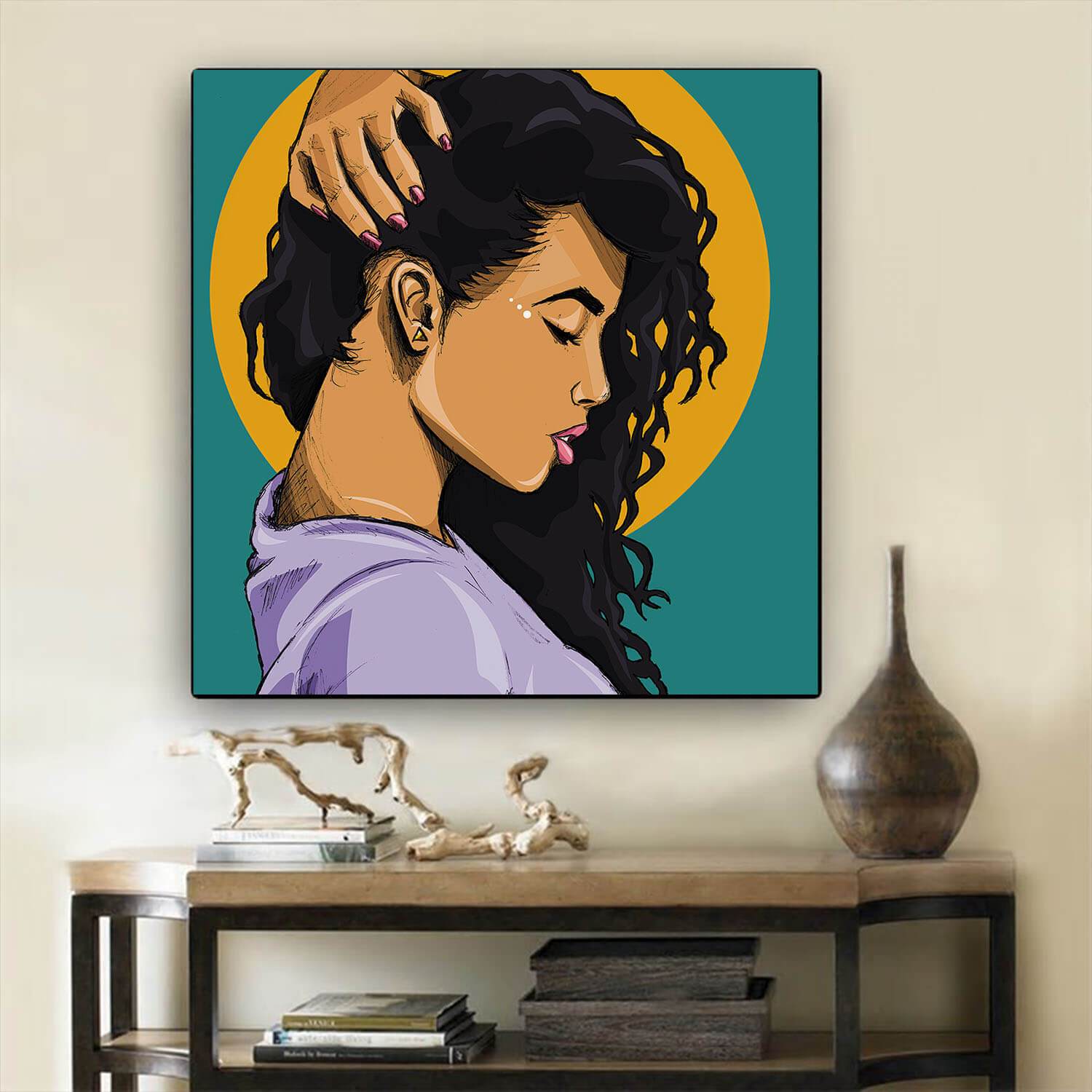 African Canvas Art Pretty Black Afro Lady African American Framed Art Afrocentric Decorating Ideas BPS47823