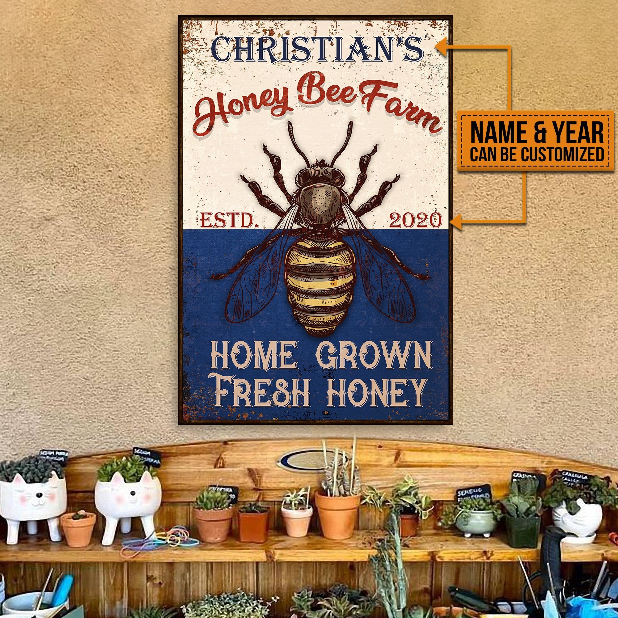 Aeticon Gifts Personalized Honey Bee Farm Fresh Canvas Mom Dad Gift Home Decor