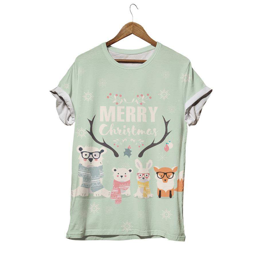 Christmas Bears Rabbit Fox Antlers Snowflake Rabbit T-shirt