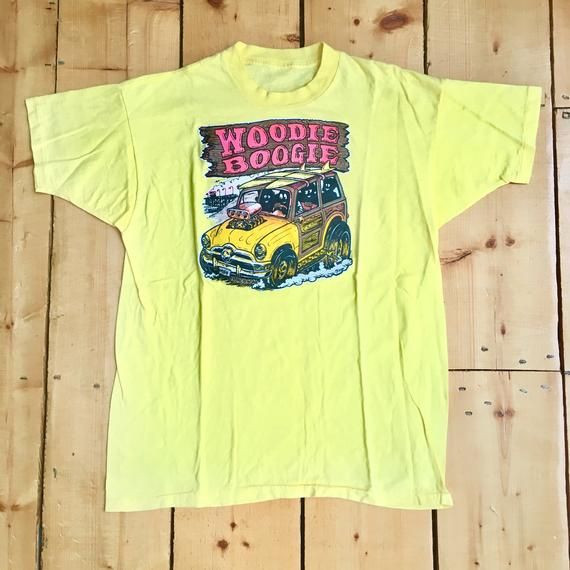 Vintage 70S Woodie Boogie Iron On Woody Wagon Wagoneer Surfers Yellow Single Stitcg Fits Adult Shirt