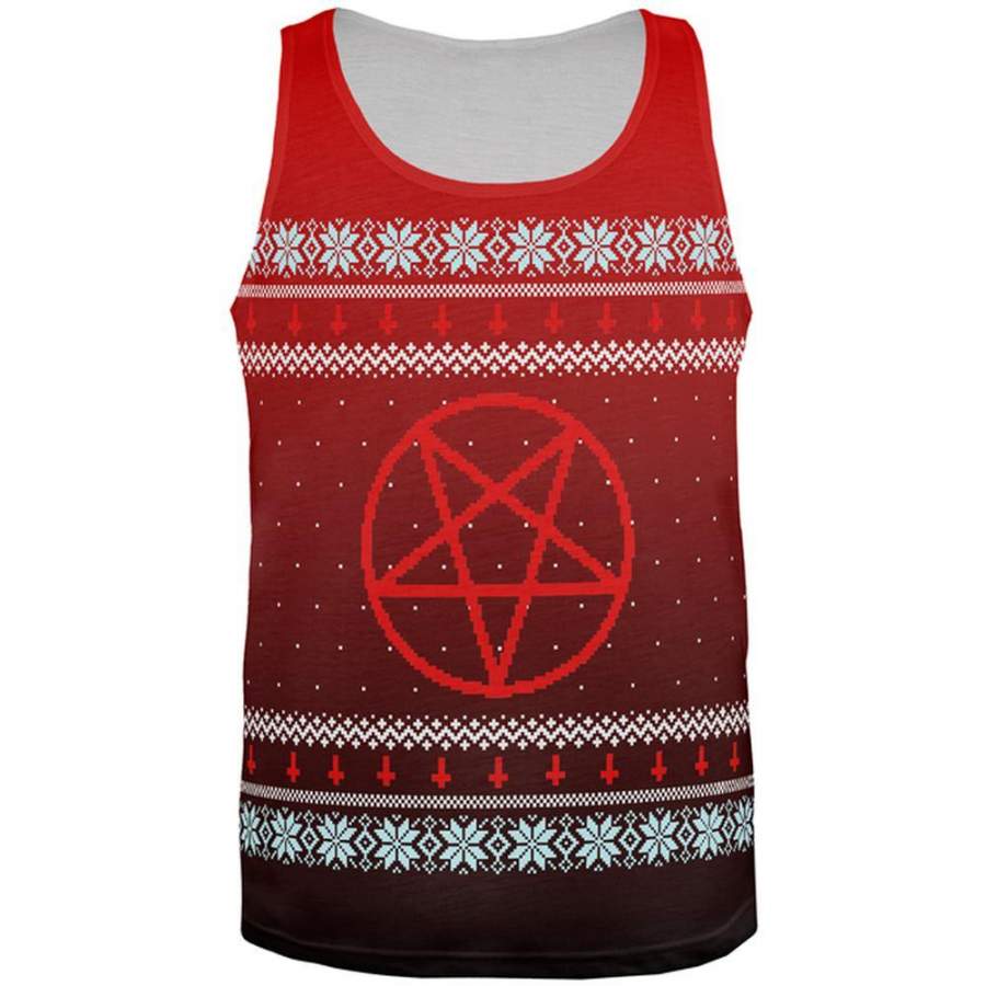 Ugly Christmas Sweater Red Black Pentagram Ombre All Over Mens Tank Top