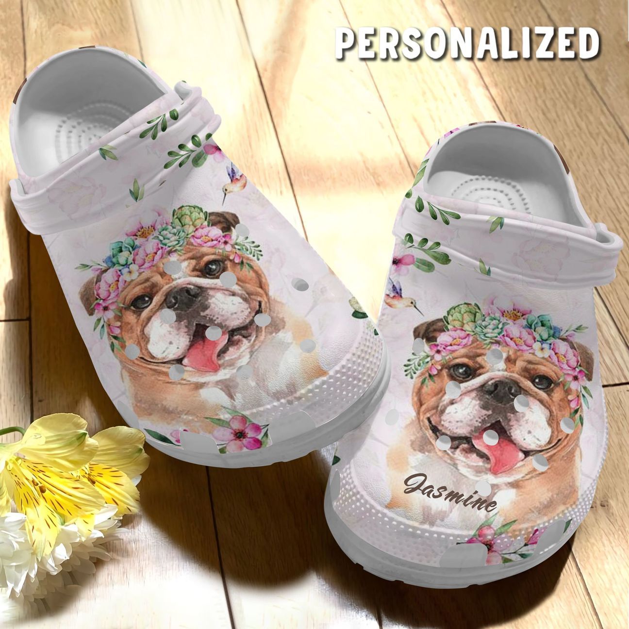 Bulldog Personalized Clog, Custom Name, Text Bulldog Floral, Fashion Style For Women, Men, Kid, Print 3D