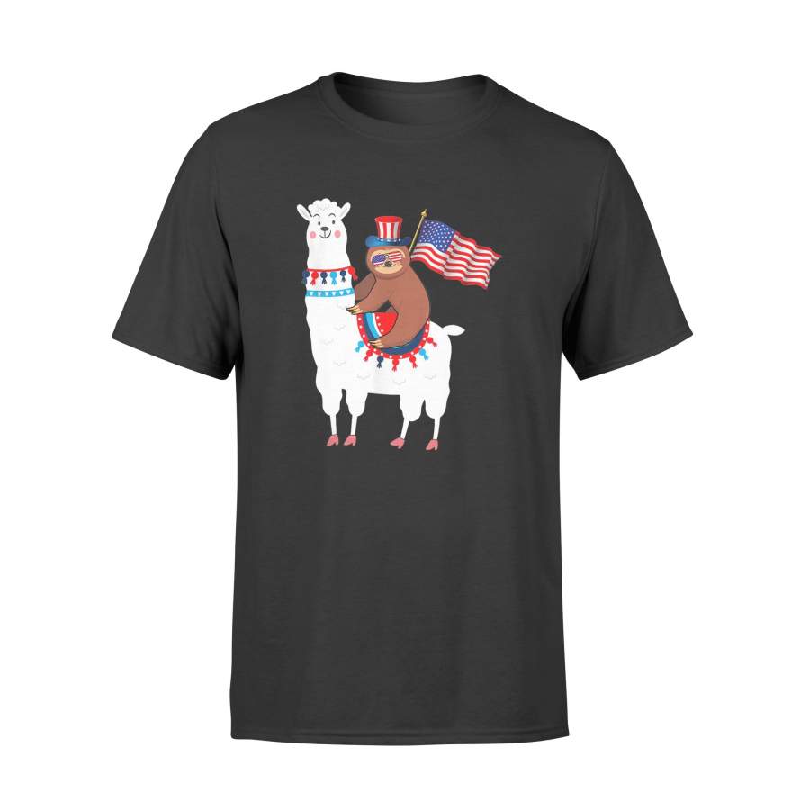 4th of July Sloth Riding Llama Funny Sloth T-shirt – Standard T-shirt