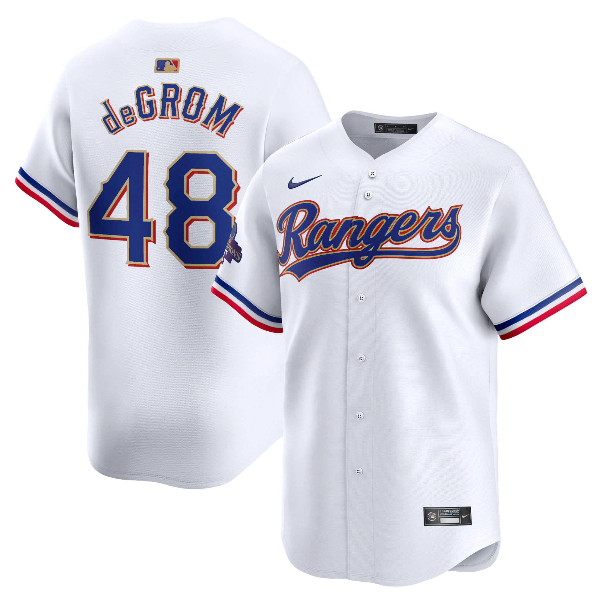 Jacob deGrom Texas Rangers 2024 Gold Collection Limited Player Jersey  White