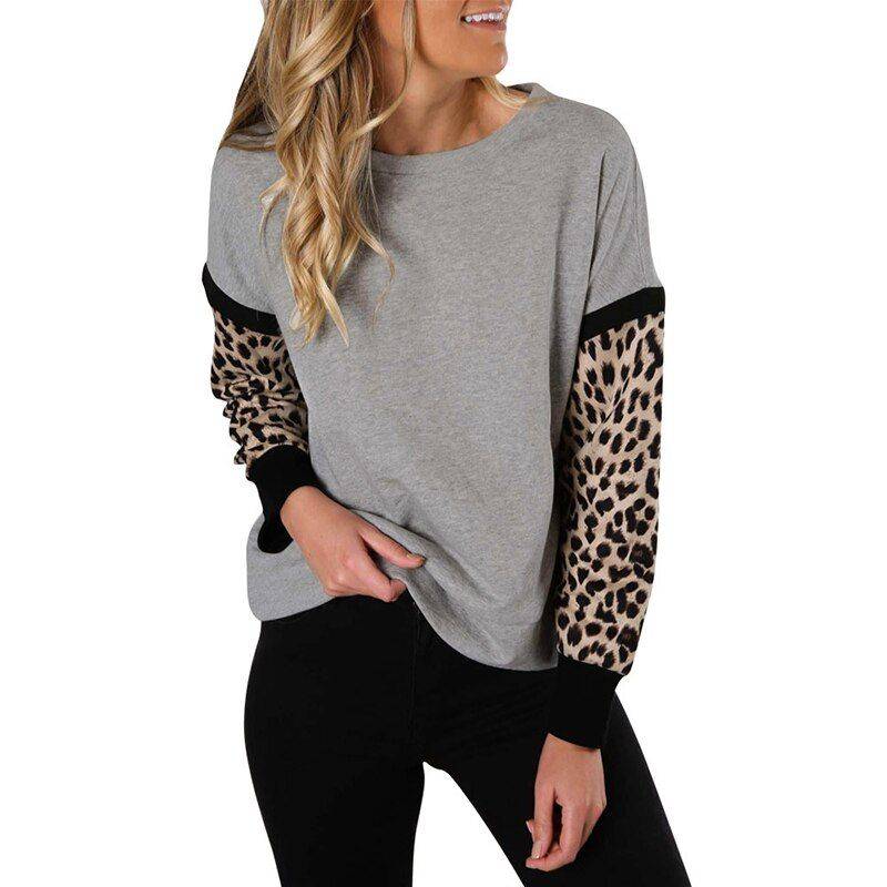 Casual Patchwork Pullover Leopard Printed Long Sleeve Sweatshirts