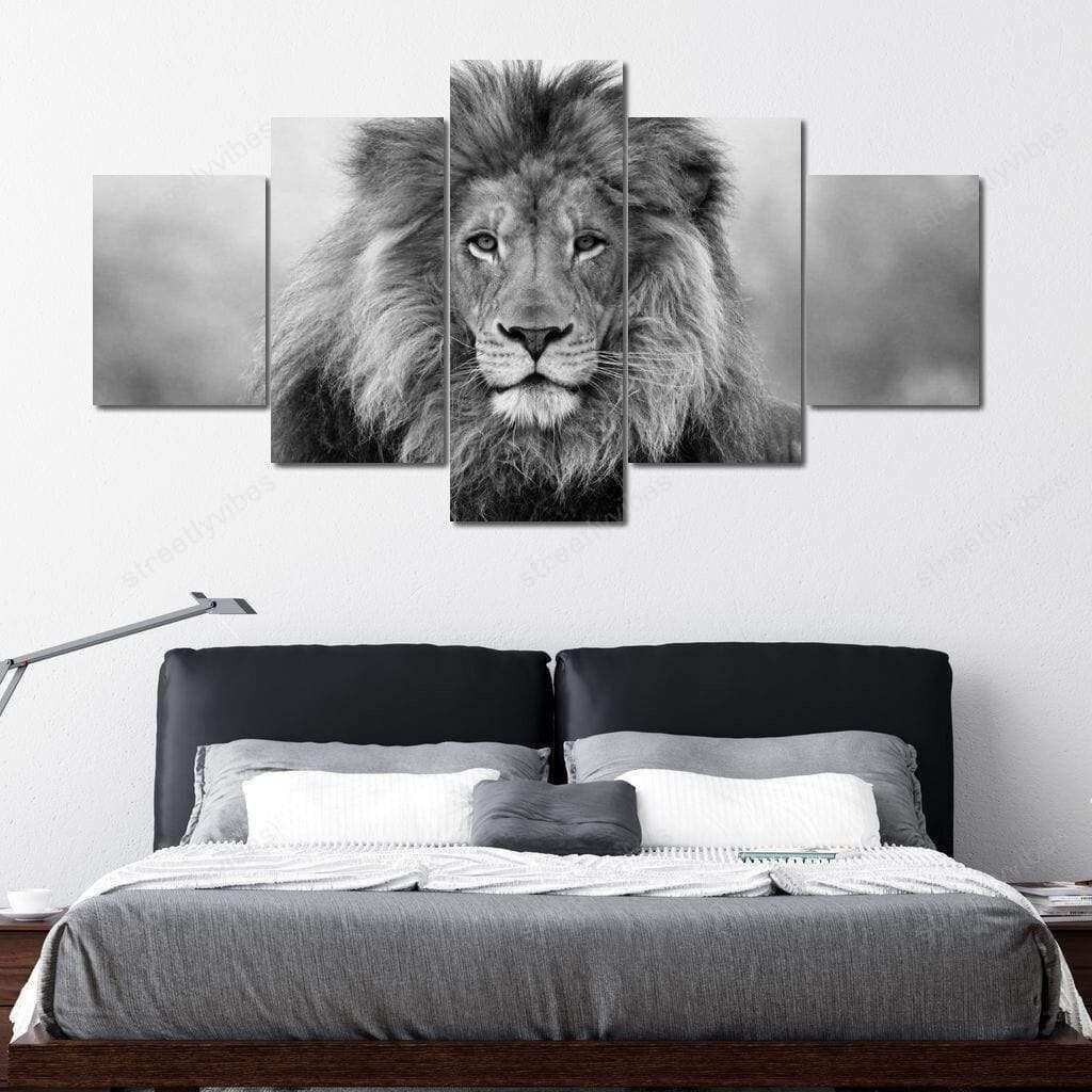 Black And White Lion 5-Panel Canvas