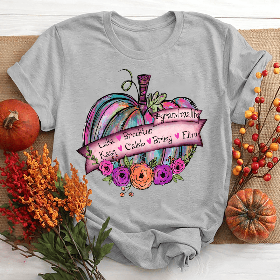 Grandma Life  Pumpkin Flower Kids Names Shirt