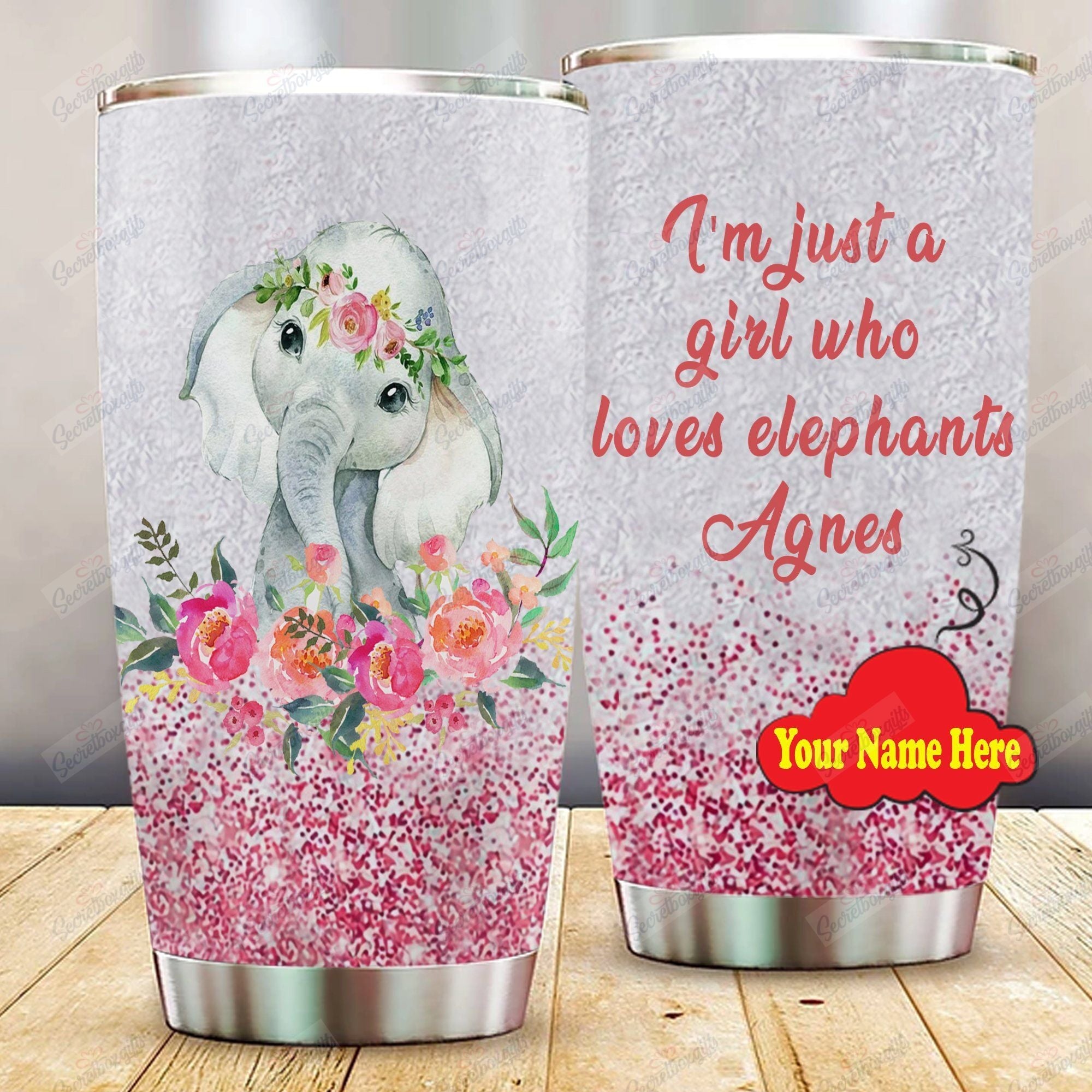 Personalized Elephant Im Just A Girl Who Loves Elephants Am1610096Cl Stainless Steel Tumbler Travel Customize Name, Text, Number, Image