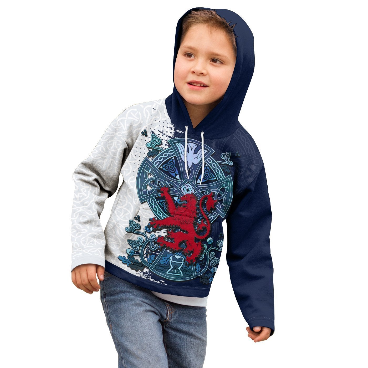 [Kid] Scotland Celtic Hoodie Lion Rampant With Celtic Cross