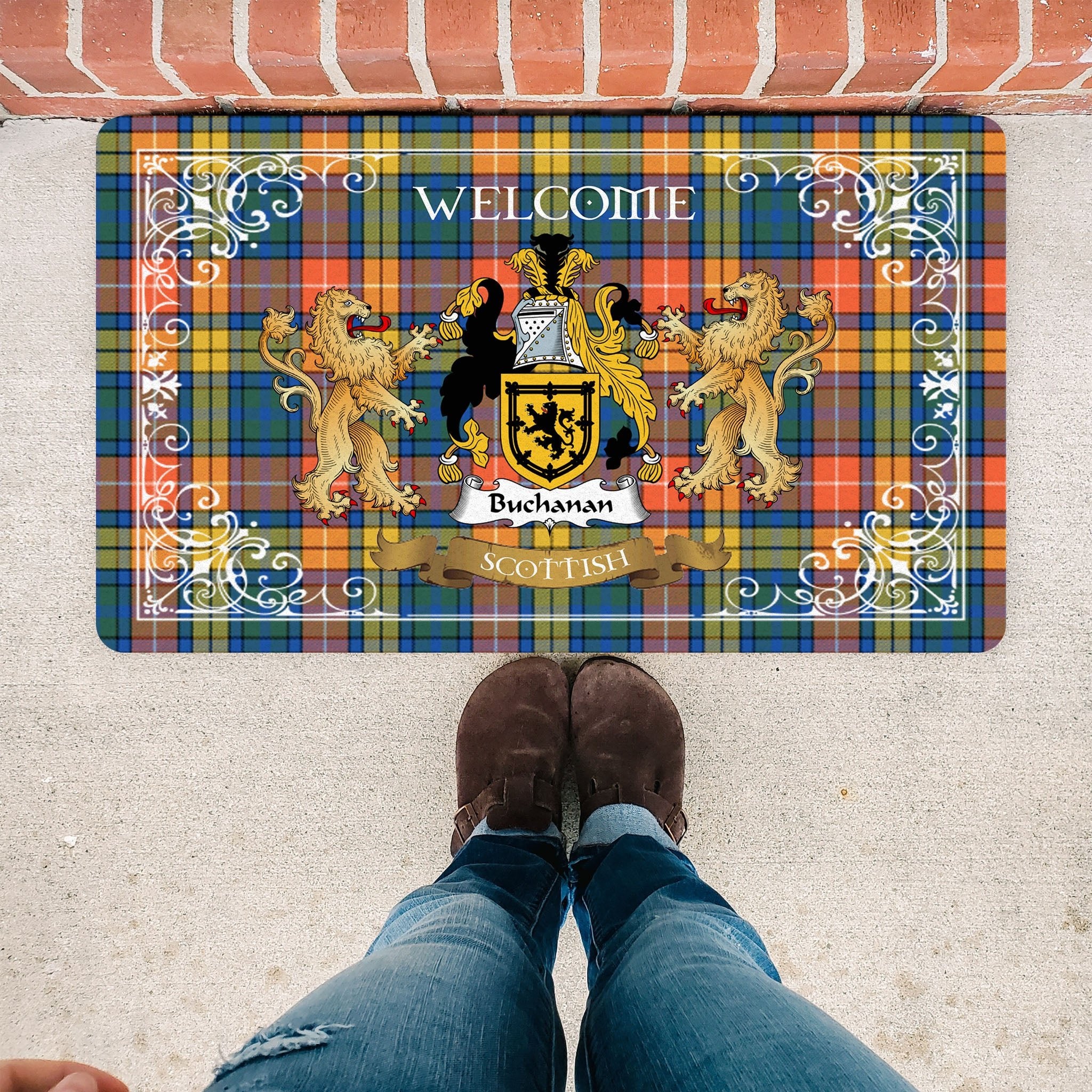 Scotstee Shop Tartan Door Mat The Family Buchanan Ancient Scottish Plaid Doormat, Welcome Mat, Christmas Door Mat