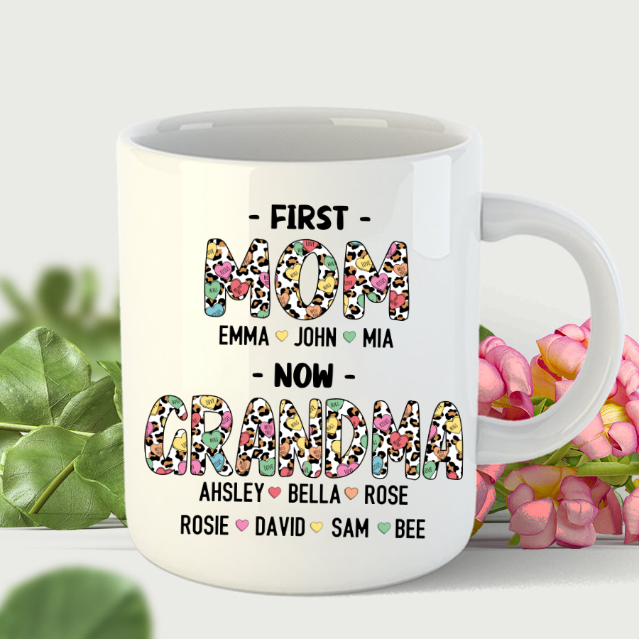 First Mom Now Grandma Leopard Hearts Mug