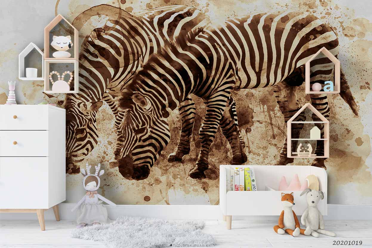 3D Animal Coffee Zabra Wall Mural Wallpaper Wj 9423