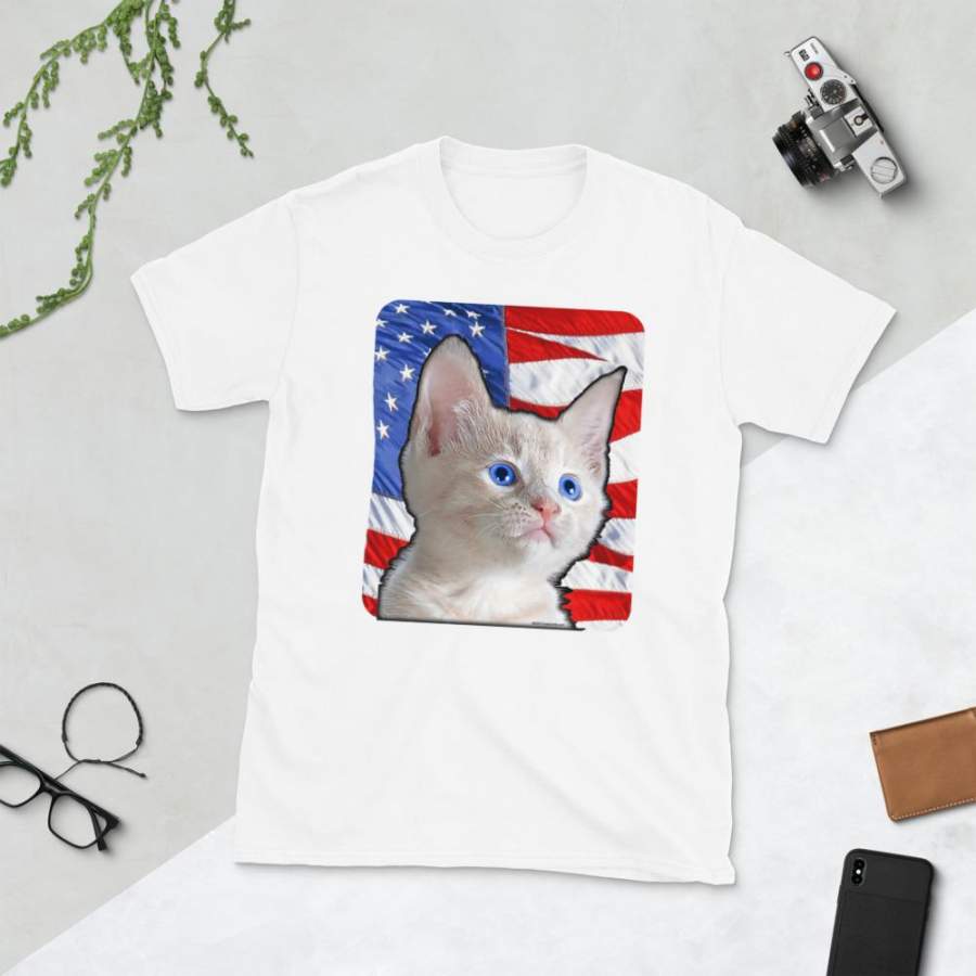 Cute Patriotic Kitten American Flag 4th of July T-Shirt