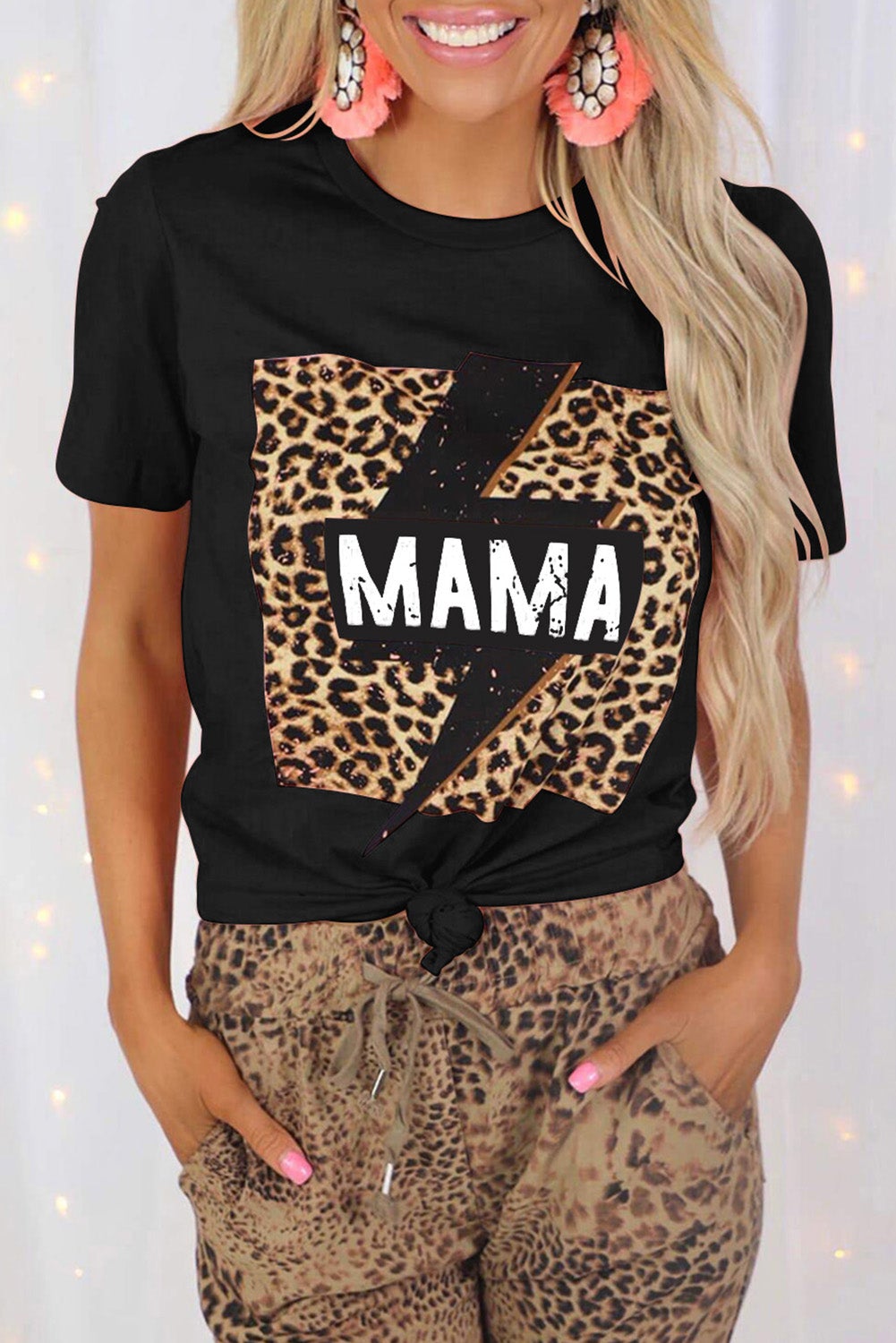 Azura Exchange Black Mama Leopard Lightning Print Graphic T-Shirt