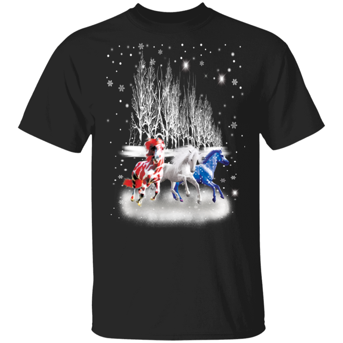 Three Horse 2021 American Shirt Ugly Christmas Graphic Tee For Patriot Gift For Horse Lover