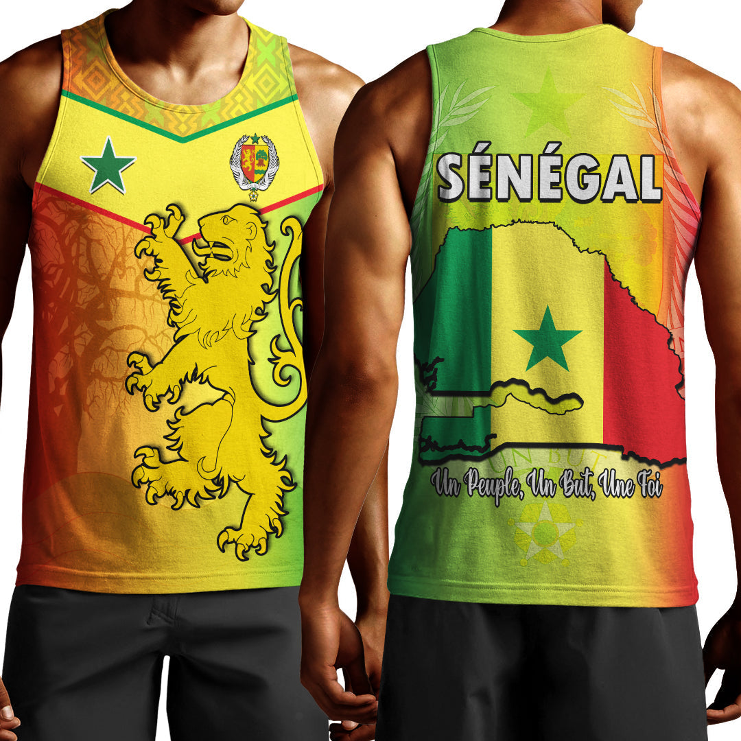 Senegal Men Tank Top Lion With Senegal Map Reggae Style Lt14