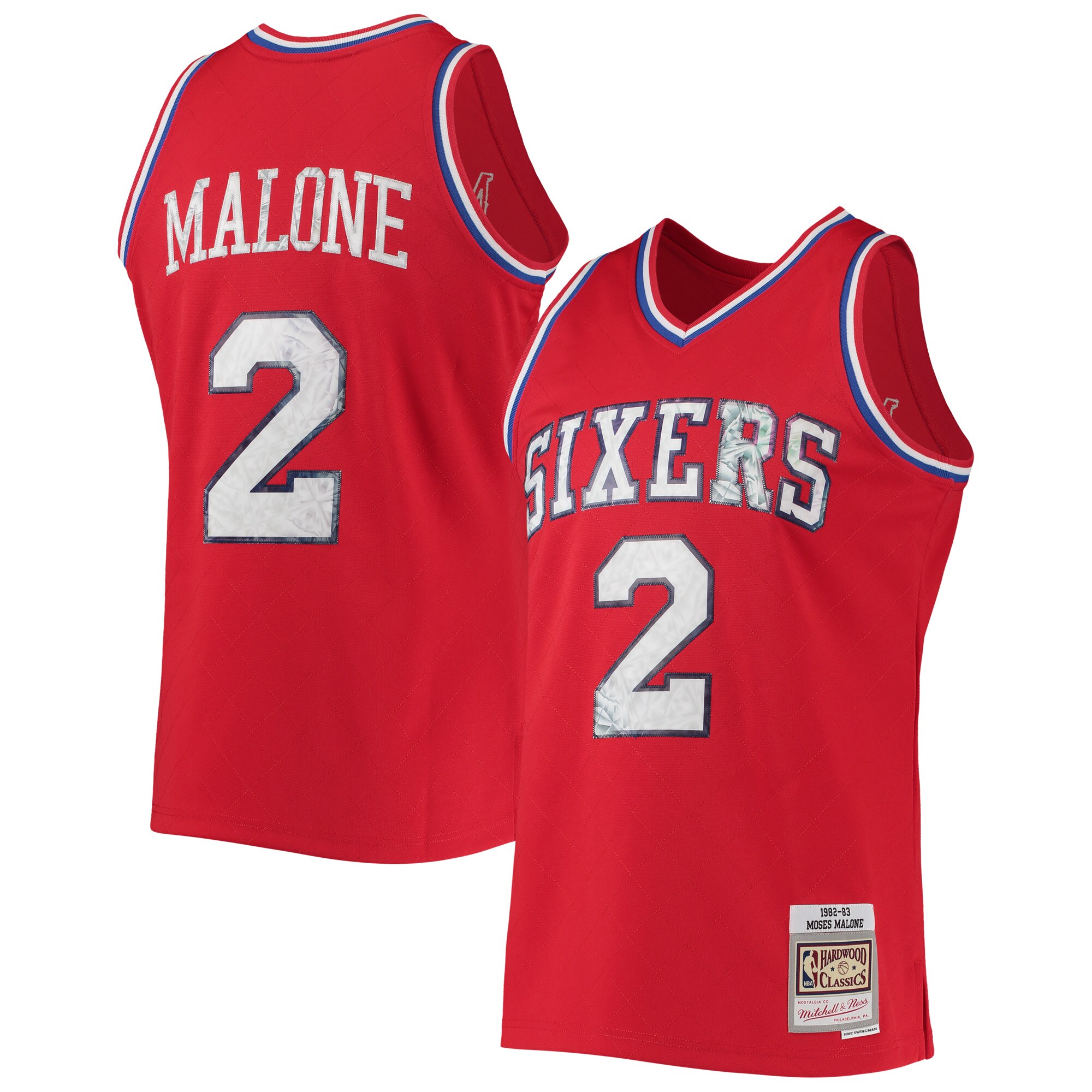 Moses Malone Philadelphia 76ers Mitchell & Ness 1982/83 Hardwood Classics NBA 75th Anniversary Diamond Swingman Jersey – Red