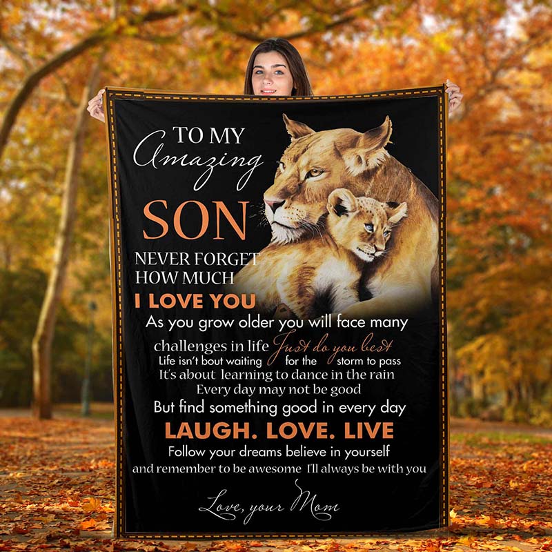 Skitongifts Blanket For Sofa Throws, Bed Throws Blanket – Lion To My Amazing Son You’Ll Face Many Challenges In Life Just Do Your Best-Tt1901