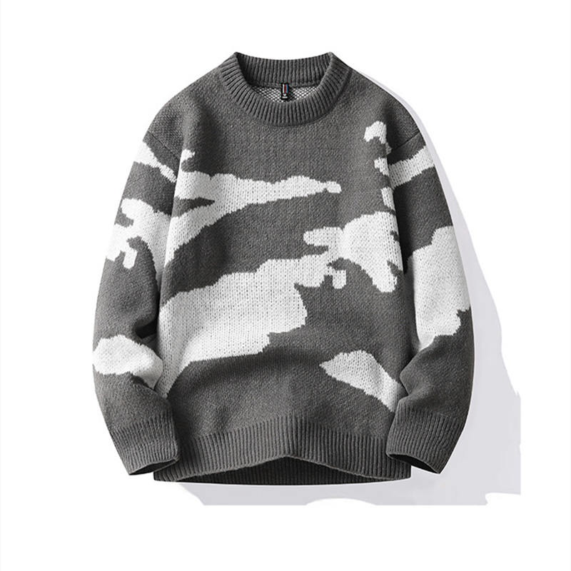 Spring Autumn Polyester Men’s Sweater Round Collar Long Sleeve Pullover Knitted Loose Patchwork Fashion Casual Sweater alx