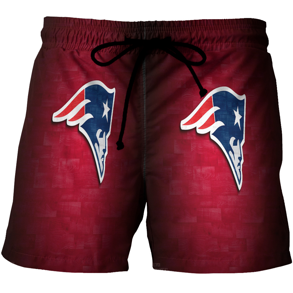 New England Patriots Red Wood 3D All Over Print Summer Beach Hawaiian Short