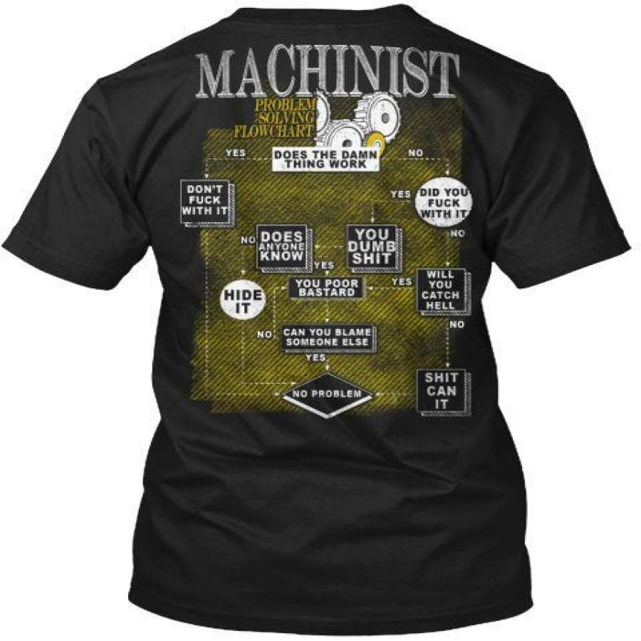 Machinist Problem Solving Flowchart Black T-Shirt