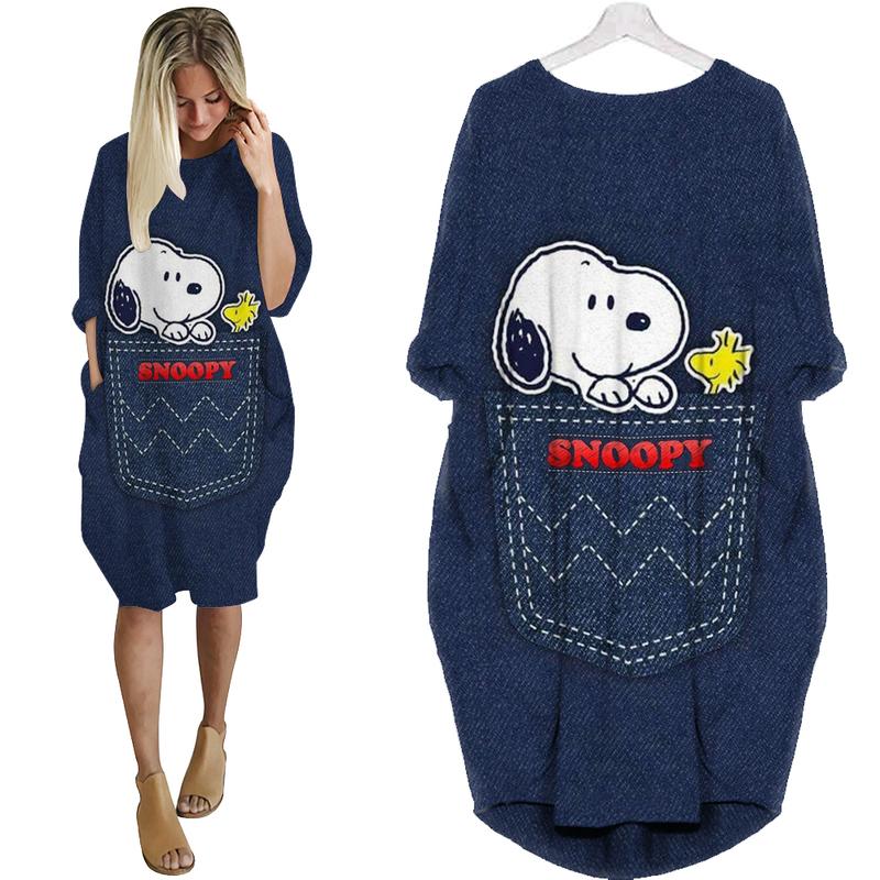 Snoopy- All Over Printed Batwing Pocket Dress-Tu0050