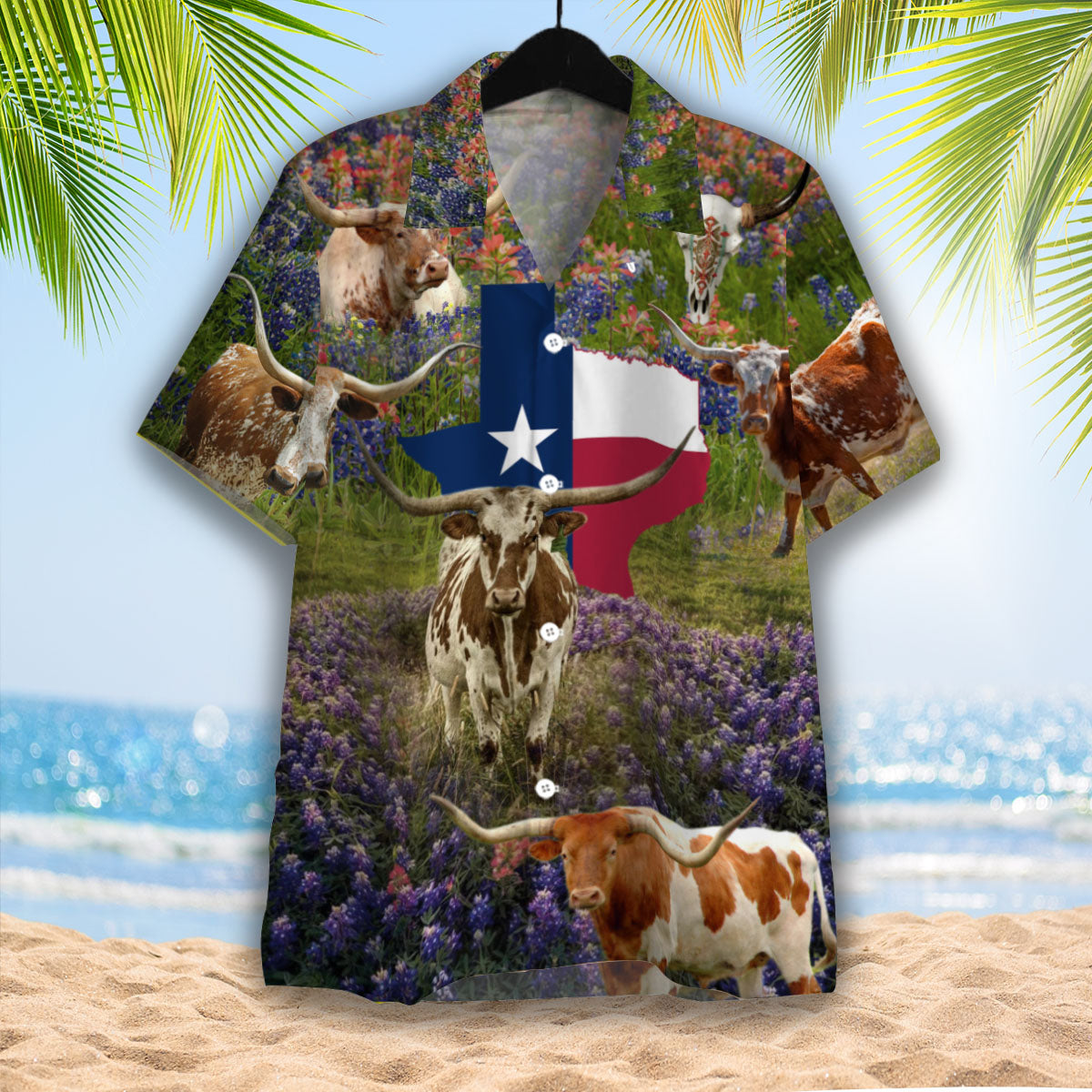 Texas Cow In Bluebonnet Field Hawaiian Shirt – For Men And Women