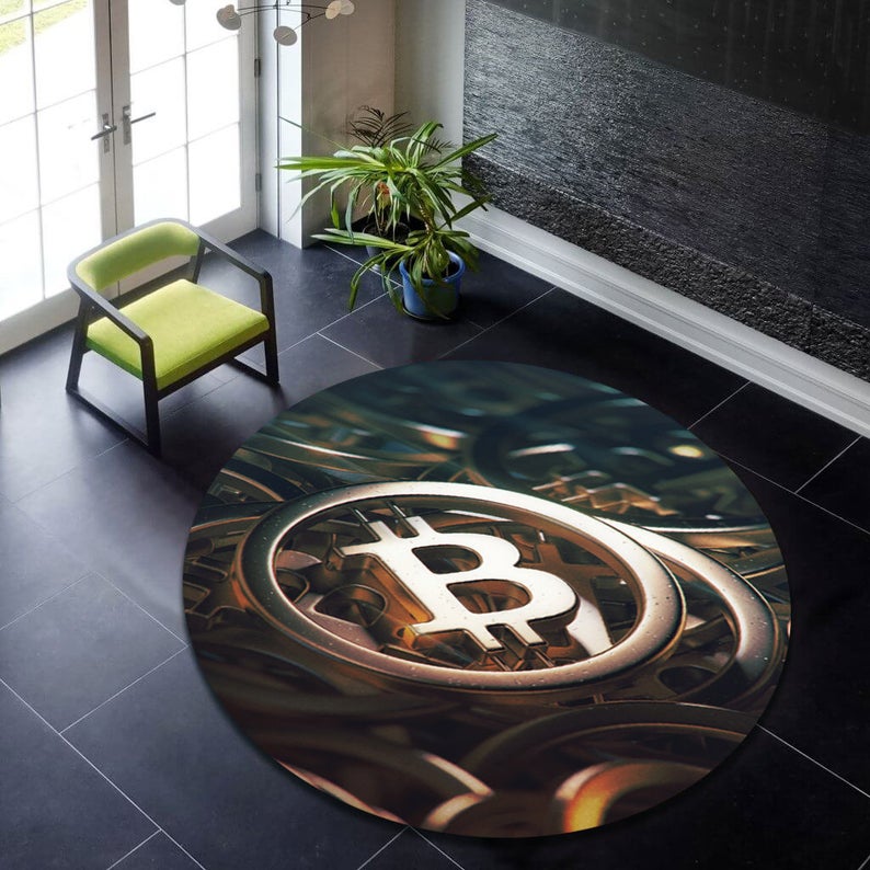 Bitcoin Rug, Bitcoin Carpet, Round Rug,Round Carpet,Bitcoin Pattern Rug,Popular Rug,Themed Rug,Gift For Him