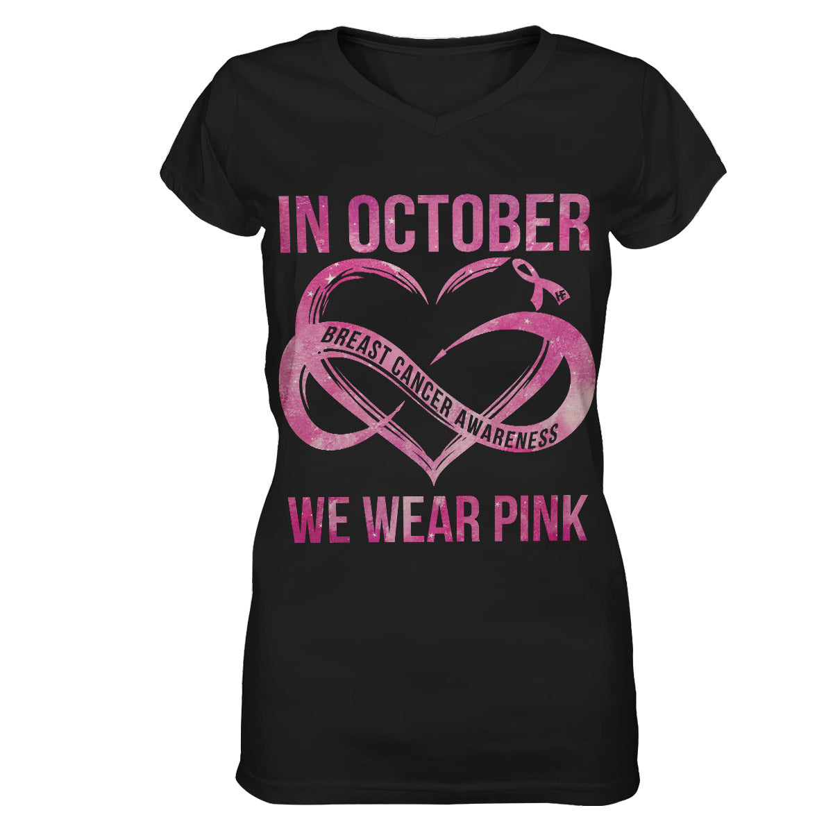 In October We Wear Pink Breast Cancer Shirt, Breast Cancer Month Women V-Neck T-Shirt